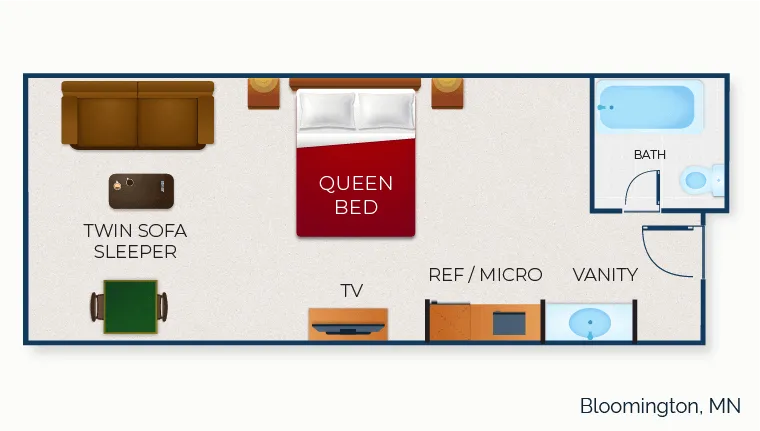 The floor plan for the Junior Queen Sofa Suite